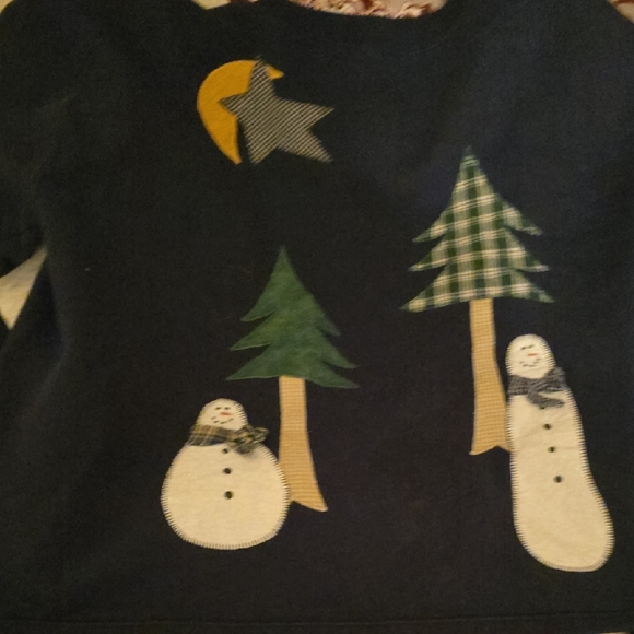 Hanes Blue Sweater with Snowman and Tree Design - Picture 3 of 3